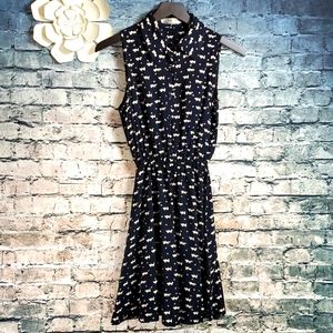 Makiyo | Fun Artsy Navy Blue and Beige Cat Print Dress